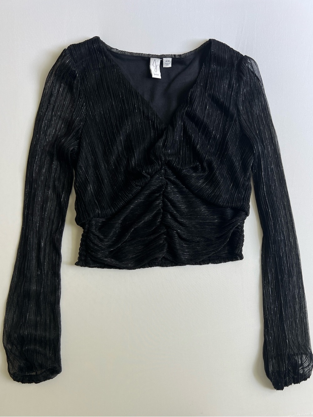Joie Black Metallic Shimmer Ruched V-Neck Crop Top Size M